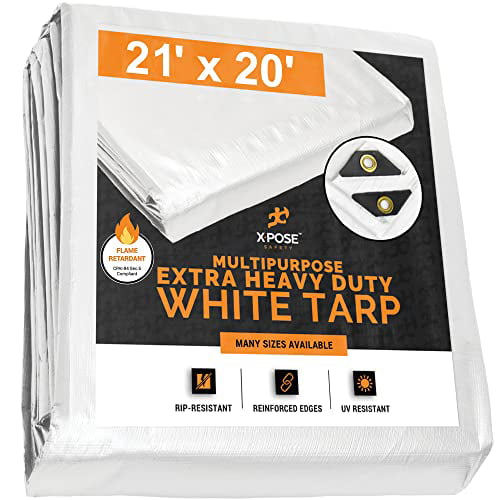 20' X 21' White Fire Retardant Tarp w/ Grommets